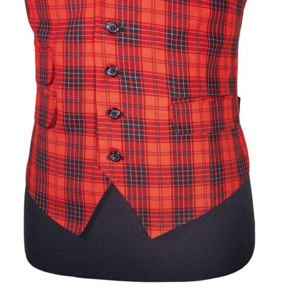 Mens Waistcoat Suit Vest 40R Red Black White Plaid 100% Wool Formal Wedding Prom - Picture 6 of 9